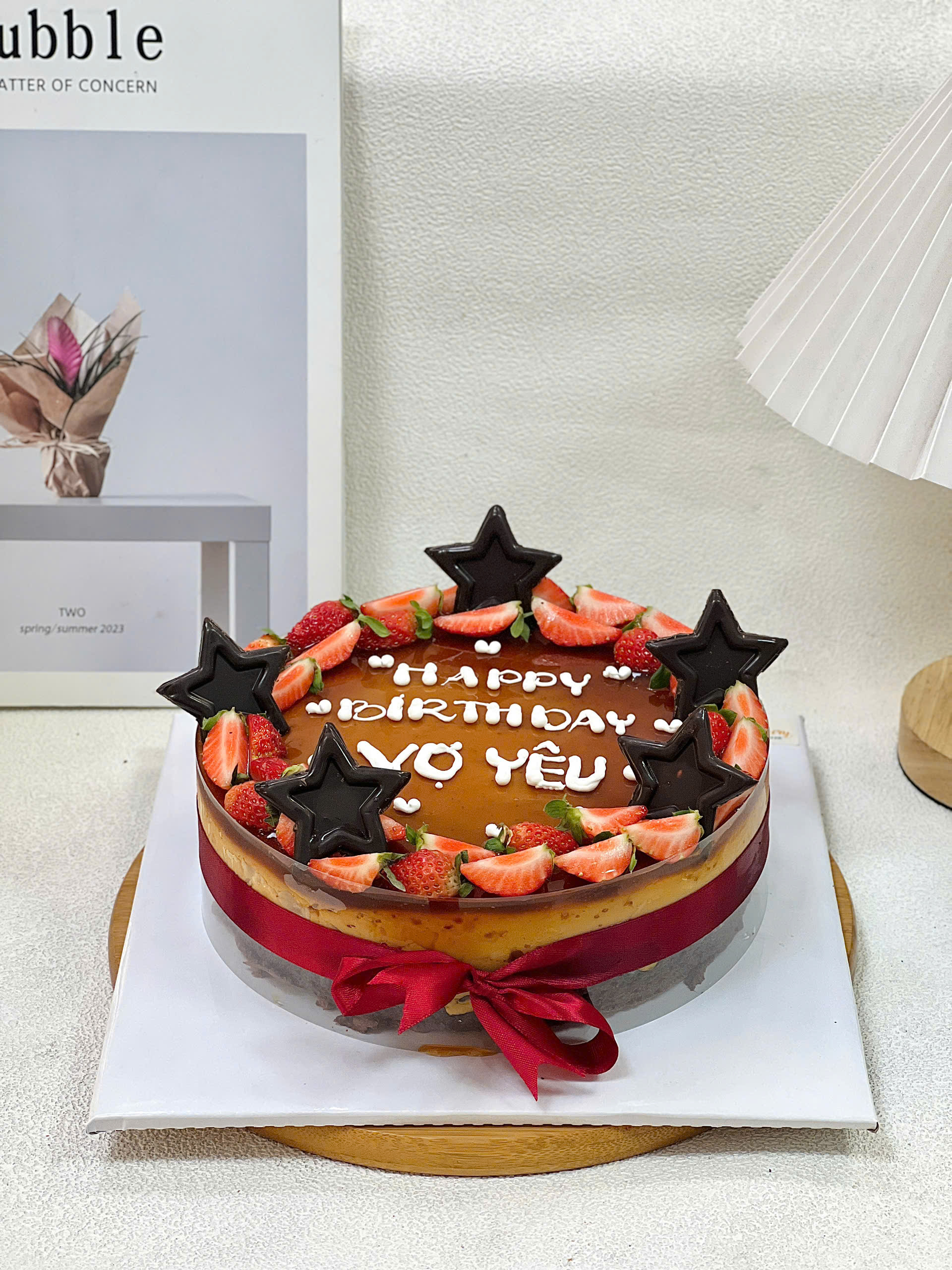 Bánh Flan dâu sao socola 20cm