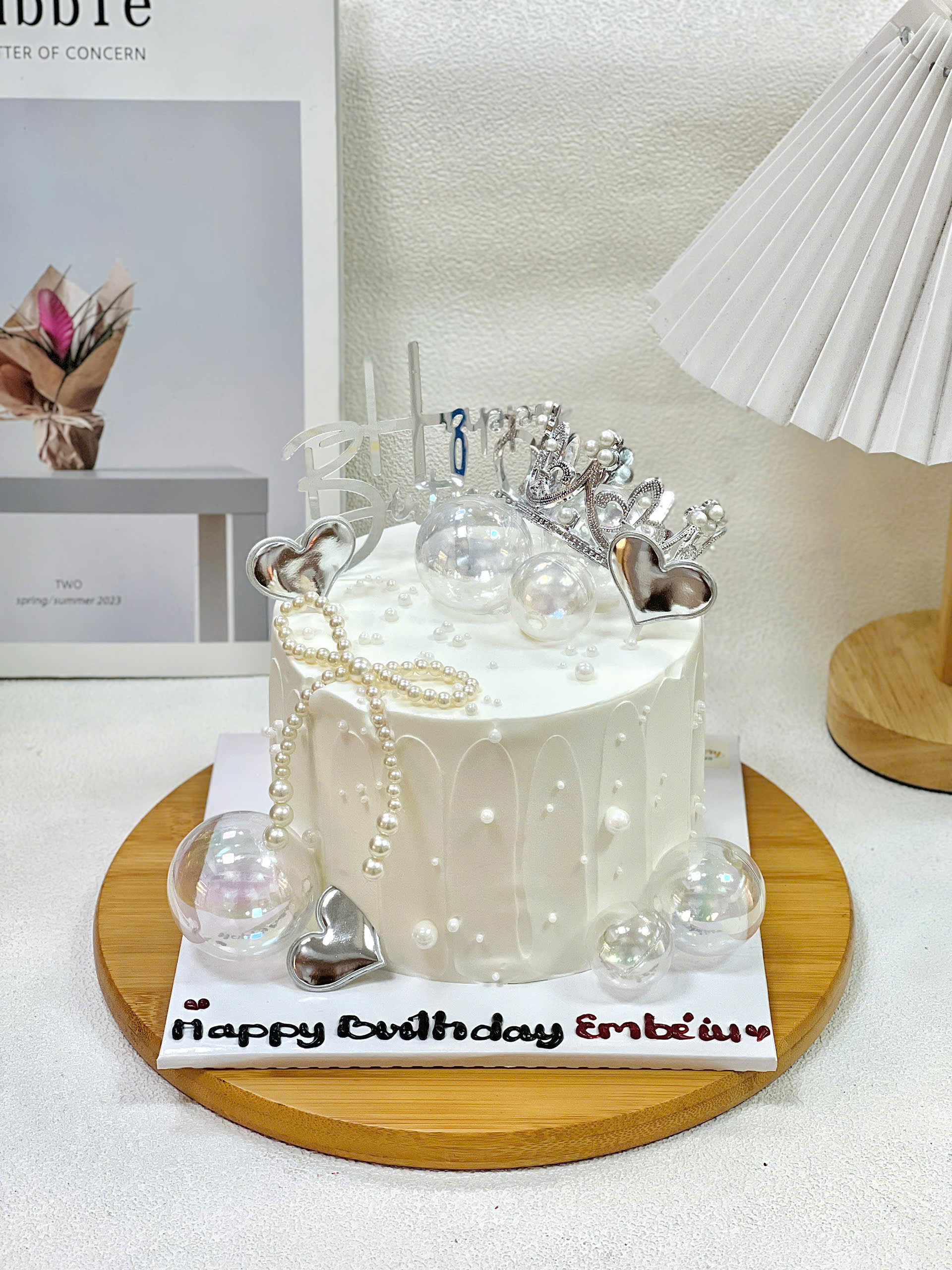 Bánh kem trang trí ngọc trai cho nữ 12cm - Ảnh 2
