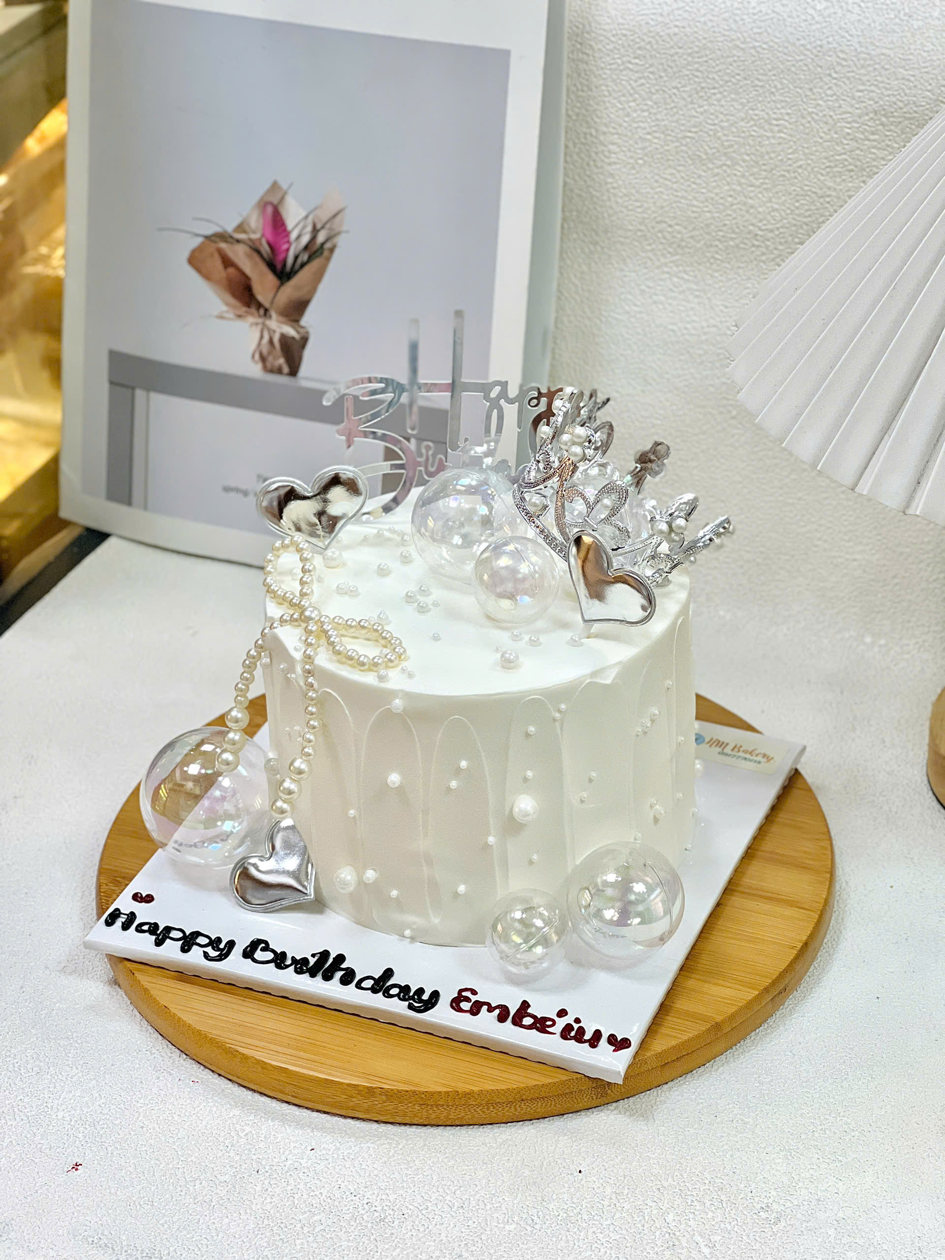 Bánh kem trang trí ngọc trai cho nữ 12cm - Ảnh 3