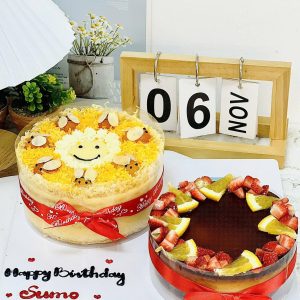 Bông lan trứng muối 16cm + flan gato 15cm